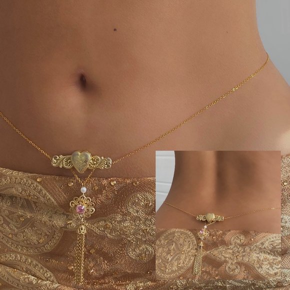 Waterfall tassel heart & flower waist chain - Picture 1 of 2